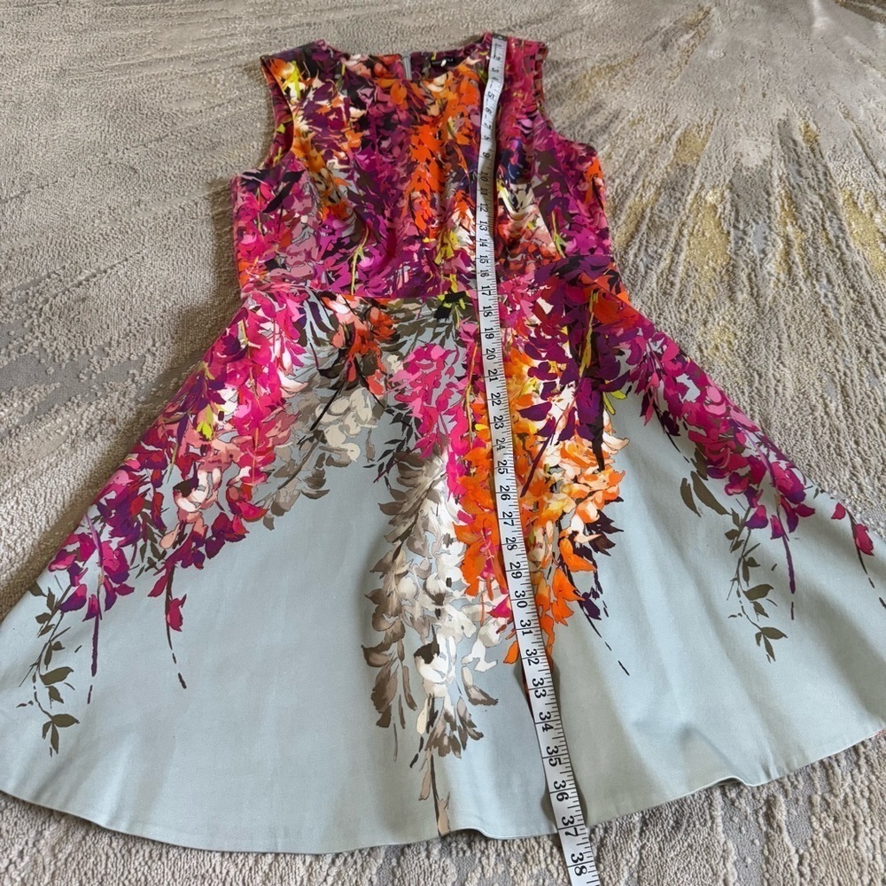 Karen Millen mini dress sleeveless flared floral classy pink gray 10 - Picture 6 of 14